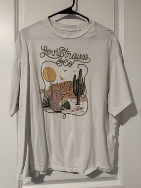 Levi's White Short Sleeve Desert Graphic Tee with Green Cactus